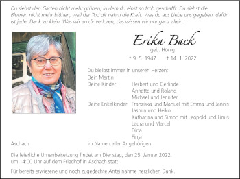 Anzeige von Erika Back von MGO
