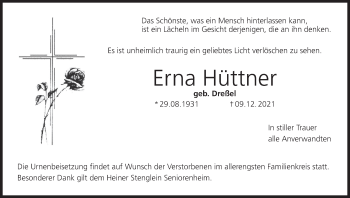 Anzeige von Erna Hüttner von MGO
