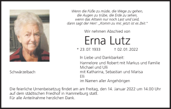Anzeige von Erna Lutz von MGO