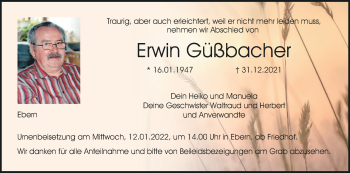 Anzeige von Erwin Güßbacher von MGO