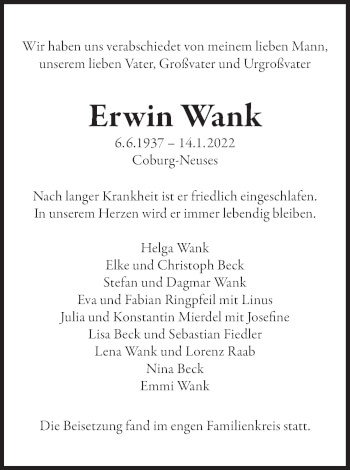 Anzeige von Erwin Wank von MGO