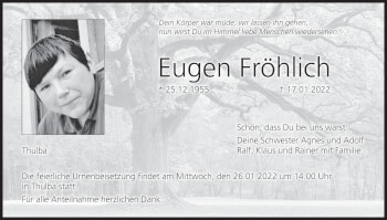Anzeige von Eugen Fröhlich von MGO