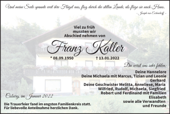 Anzeige von Franz Kaller von MGO