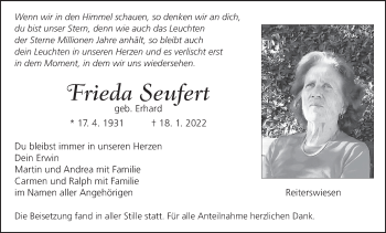 Anzeige von Frieda Seufert von MGO