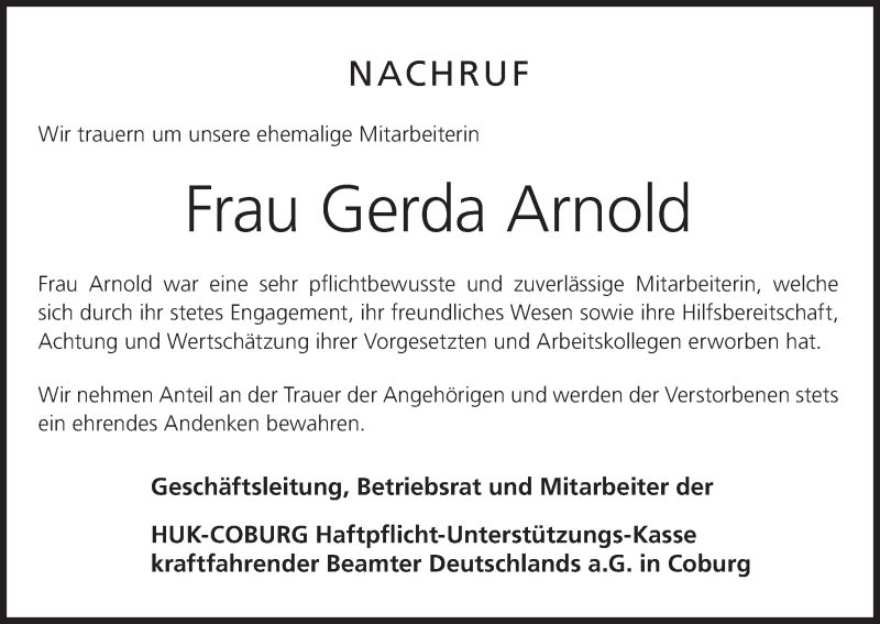  Traueranzeige für Gerda Arnold vom 03.01.2022 aus MGO