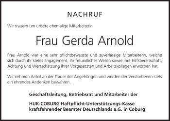 Anzeige von Gerda Arnold von MGO