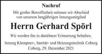 Anzeige von Gerhard Spörl von MGO