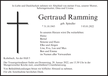 Anzeige von Gertraud Ramming von MGO