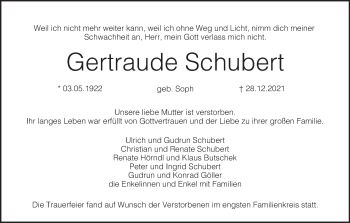 Anzeige von Gertraude Schubert von MGO