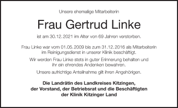 Anzeige von Gertrud Linke von MGO