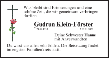 Anzeige von Gudrun Klein-Förster von MGO