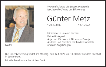 Anzeige von Günter Metz von MGO