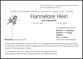 Anzeige von Hannelore Hein von MGO