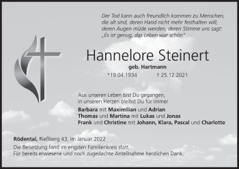 Anzeige von Hannelore Steinert von MGO