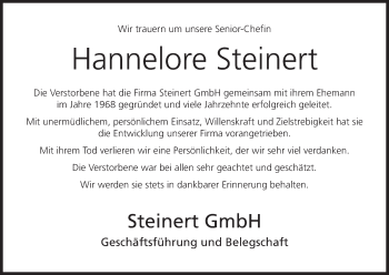 Anzeige von Hannelore Steinert von MGO