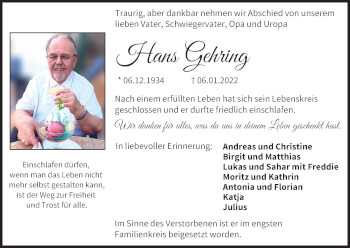 Anzeige von Hans Gehring von MGO