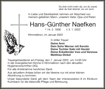 Anzeige von Hans-Günther Naefken von MGO
