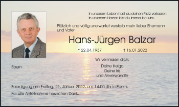 Anzeige von Hans-Jürgen Balzar von MGO