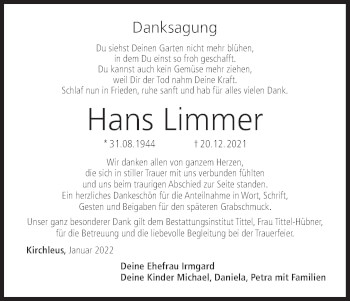 Anzeige von Hans Limmer von MGO