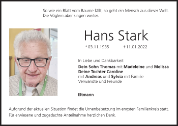 Anzeige von Hans Stark von MGO