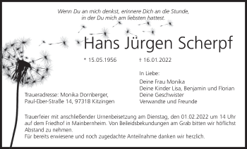 Anzeige von Hans Jürgen Scherpf von MGO