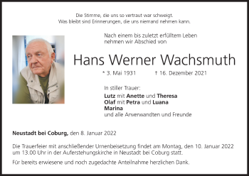 Anzeige von Hans Werner Wachsmuth von MGO