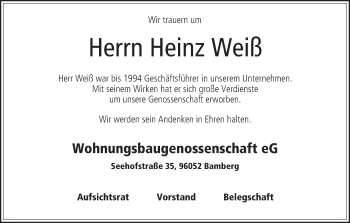 Anzeige von Heinz Weiß von MGO