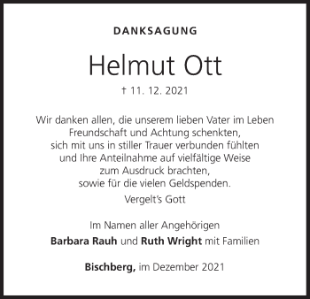 Anzeige von Helmut Ott von MGO