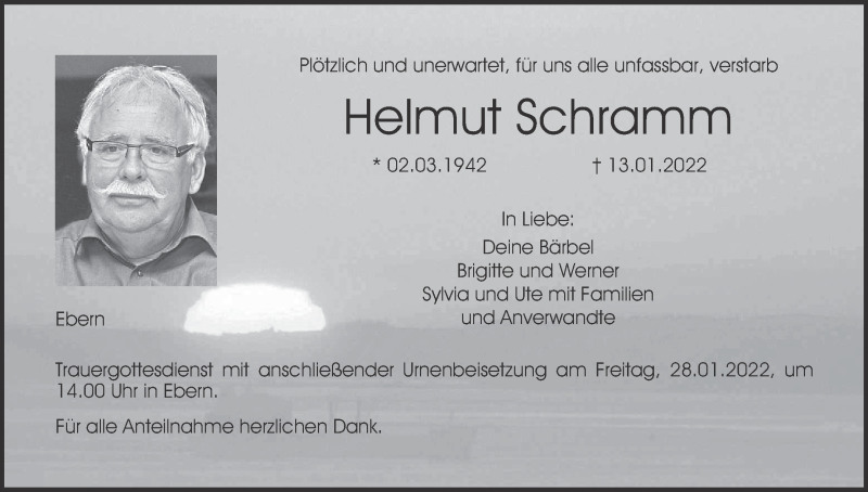  Traueranzeige für Helmut Schramm vom 24.01.2022 aus MGO