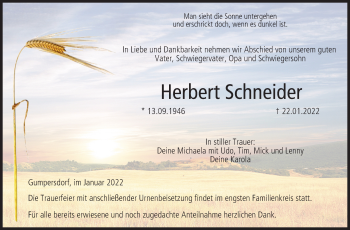 Anzeige von Herbert Schneider von MGO