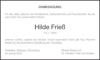 Anzeige von Hilde Frieß von MGO