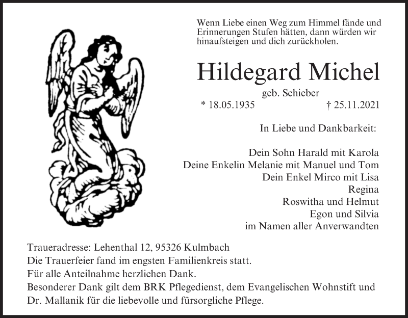  Traueranzeige für Hildegard Michel vom 03.01.2022 aus MGO