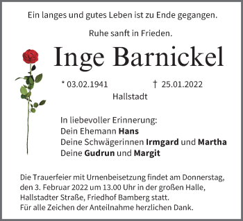 Anzeige von Inge Barnickel von MGO