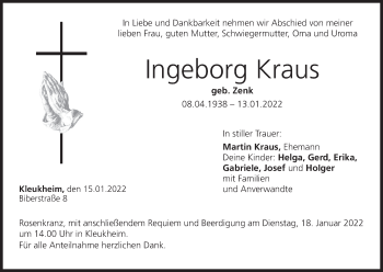 Anzeige von Ingeborg Kraus von MGO