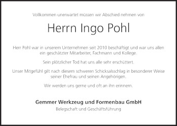 Anzeige von Ingo Pohl von MGO