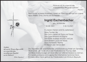 Anzeige von Ingrid Eschenbacher von MGO