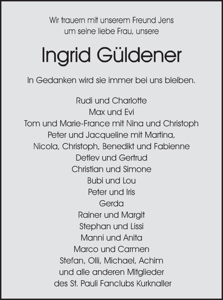  Traueranzeige für Ingrid Güldener vom 03.01.2022 aus MGO