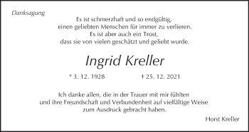 Anzeige von Ingrid Kreller von MGO