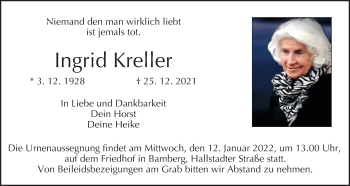 Anzeige von Ingrid Kreller von MGO