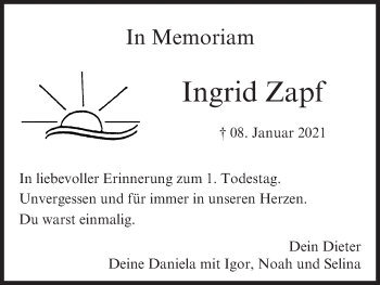 Anzeige von Ingrid Zapf von MGO