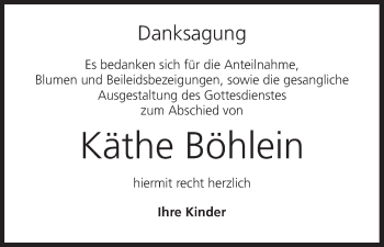 Anzeige von Käthe Böhlein von MGO