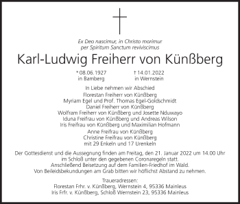 Anzeige von Karl-Ludwig Freiherr von Künßberg von MGO