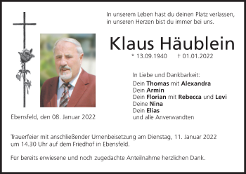 Anzeige von Klaus Häublein von MGO