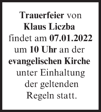 Anzeige von Klaus Liczba von MGO