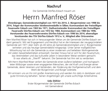 Anzeige von Manfred Röser von MGO