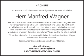 Anzeige von Manfred Wagner von MGO