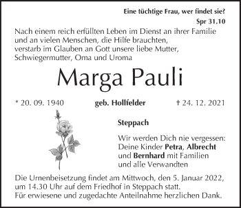 Anzeige von Marga Pauli von MGO