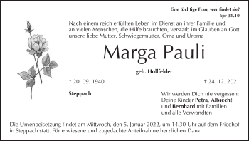 Anzeige von Marga Pauli von MGO