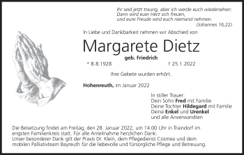 Anzeige von Margarete Dietz von MGO