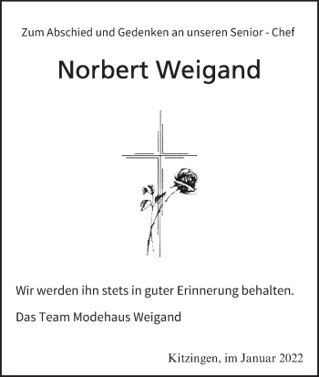 Anzeige von Norbert Weigand von MGO